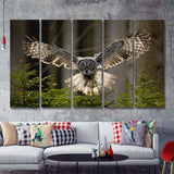 Owl in Forest Large 5 Piece B Canvas Prints Wall Art Decor - Painting Canvas, Multi Panels