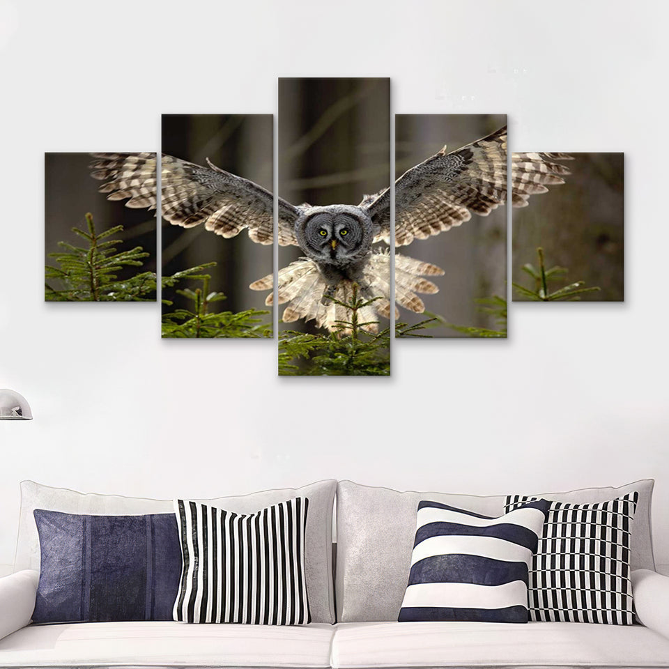 Owl in Forest Large 5 Piece Canvas Prints Wall Art Decor - Painting Canvas, Multi Panels