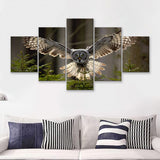 Owl in Forest Large 5 Piece Canvas Prints Wall Art Decor - Painting Canvas, Multi Panels