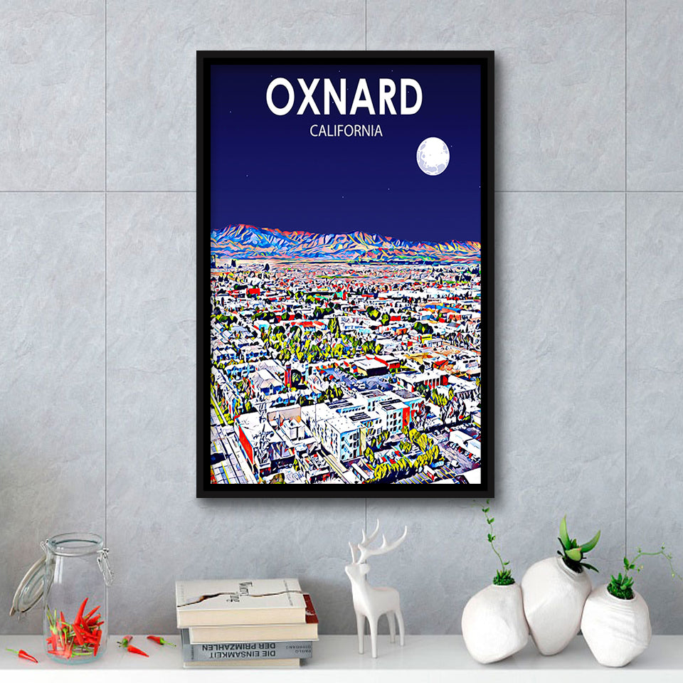 Oxnard CA Art V1, Large Canvas, Framed Canvas Print Wall Art Home Decor, Floating Frame