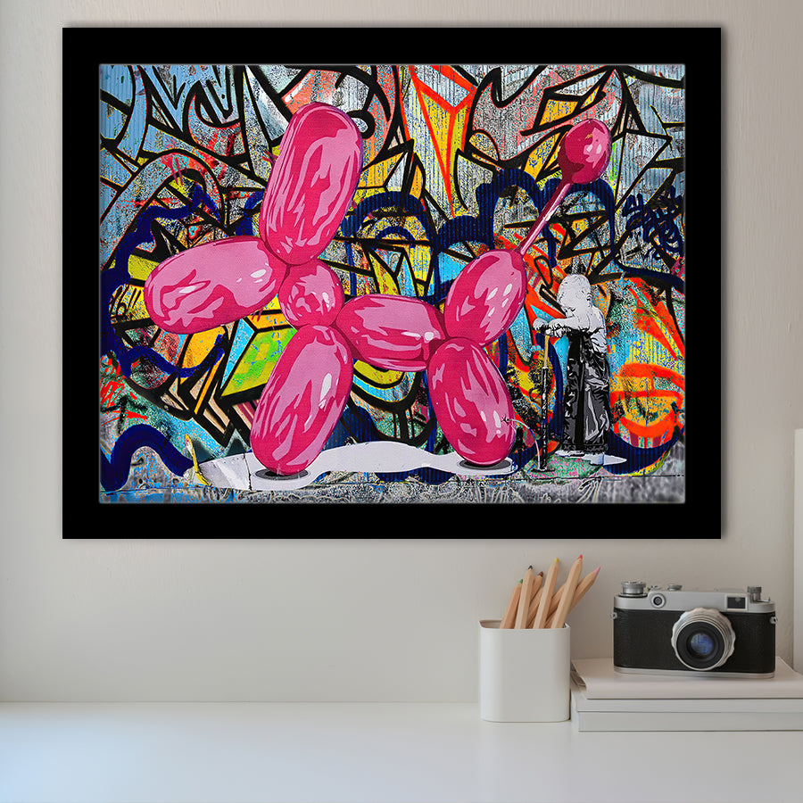 Pinky Balloon Dog Pop Art Framed Art Print Wall Decor - Painting Art, Wall Art Decor, Framed Picture, Black Frame