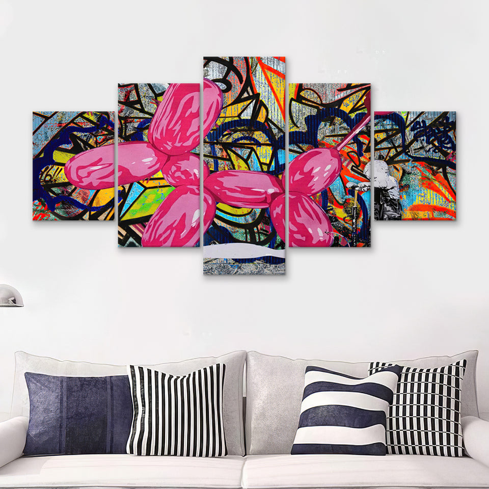 Pinky Balloon Dog Pop Art Canvas 5 Pieces Prints Wall Art Decor - Painting Canvas, Multi Panels, Canvas Print