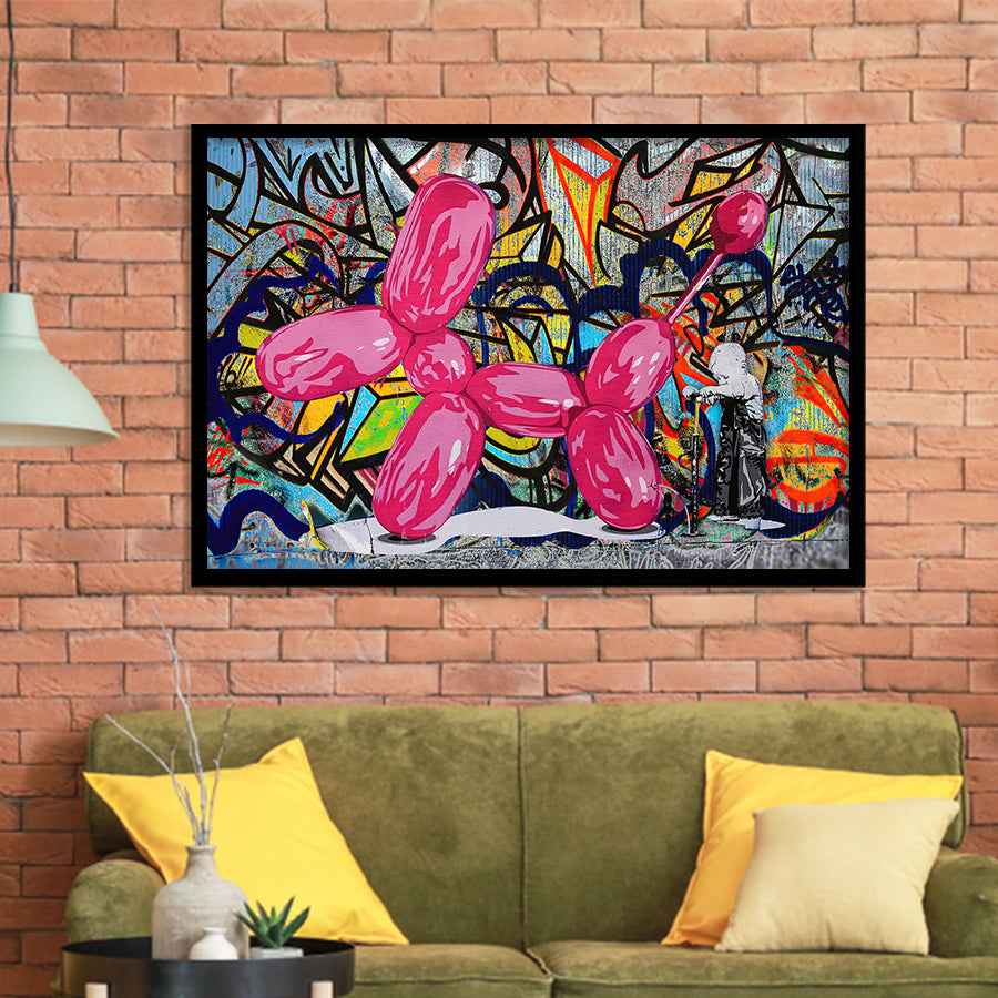 Pinky Balloon Dog Pop Art Framed Art Print Wall Decor - Painting Art, Wall Art Decor, Framed Picture, Black Frame