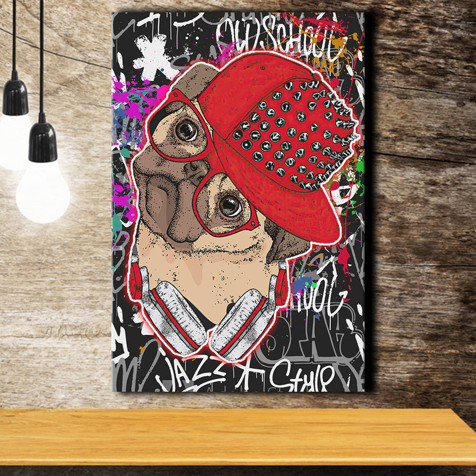 Puppy Hiphop Style Pet House Decor Canvas Prints Wall Art Decor - Painting Canvas, Home Decor, Art Print, Art For Sale