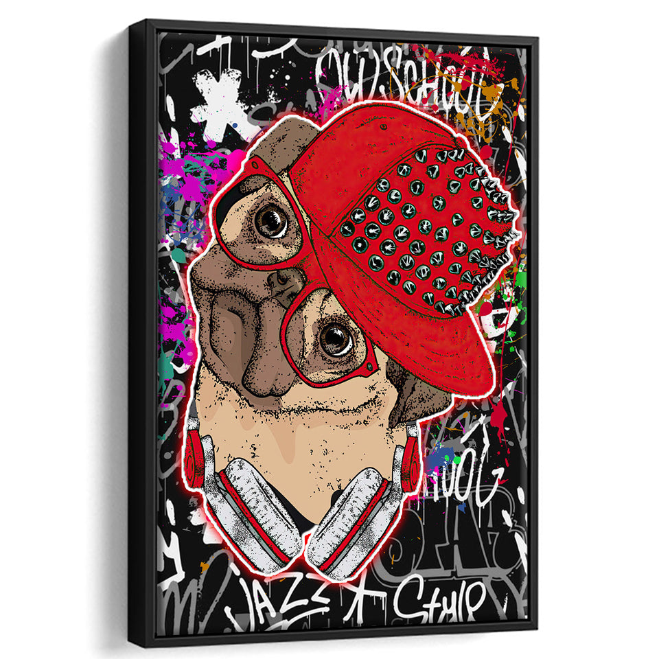 Puppy Hiphop Style Pet House Decor Framed Canvas Prints Wall Art Decor - Painting Canvas, Floating Frame, Framed Picture