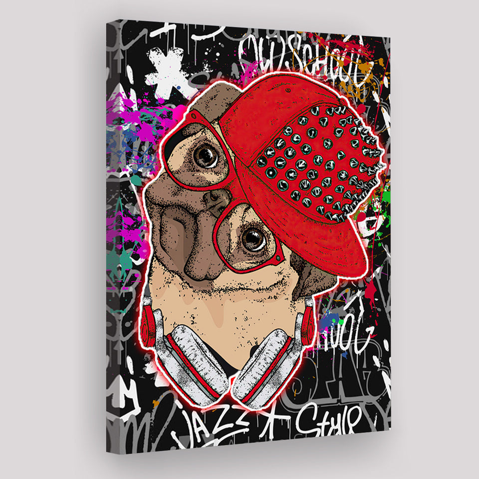 Puppy Hiphop Style Pet House Decor Canvas Prints Wall Art Decor - Painting Canvas, Home Decor, Art Print, Art For Sale