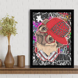 Puppy Hiphop Style Pet House Decor Framed Canvas Prints Wall Art Decor - Painting Canvas, Floating Frame, Framed Picture