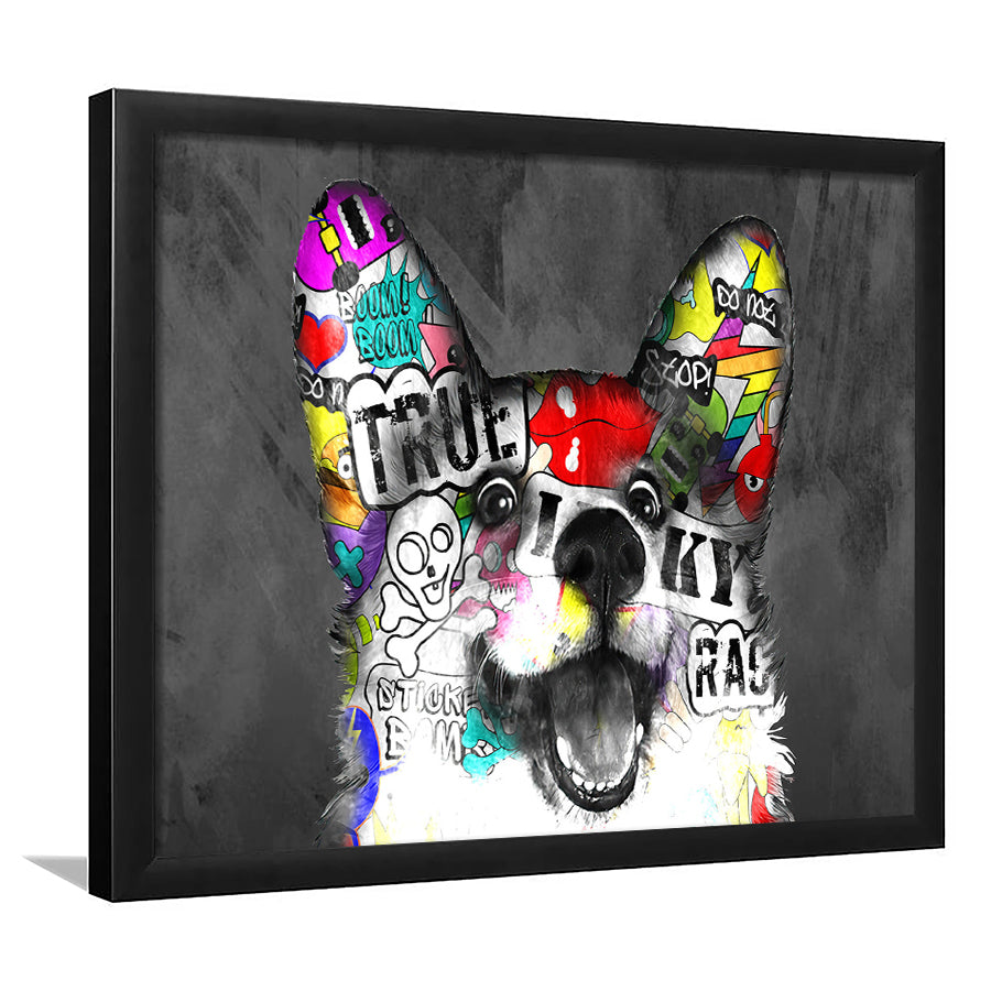 Puppy Pop Art Pet Lover Decor Framed Art Print Wall Decor - Painting Art, Wall Art Decor, Framed Picture, Black Frame