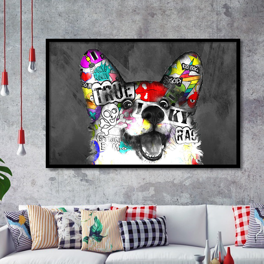 Puppy Pop Art Pet Lover Decor Framed Art Print Wall Decor - Painting Art, Wall Art Decor, Framed Picture, Black Frame