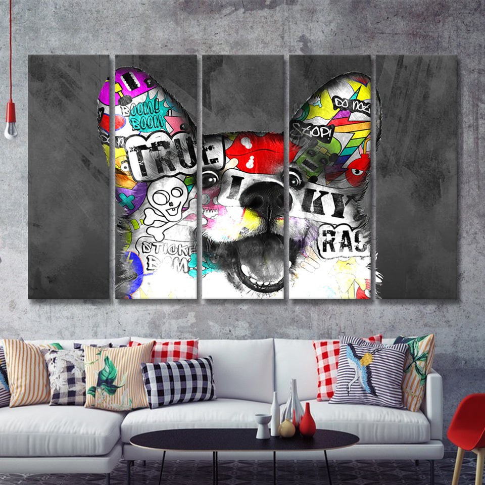 Puppy Pop Art Pet Lover Decor Canvas 5 Piece B Prints Wall Art Decor - Painting Canvas, Multi Panels, Canvas Prints