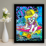 Puppy Skateboard Framed Art Print Wall Decor - Painting Art, Wall Art, Framed Picture, Black Frame