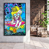 Puppy Skateboard Framed Canvas Prints Wall Art Decor - Painting Canvas, Floating Frame, Framed Picture
