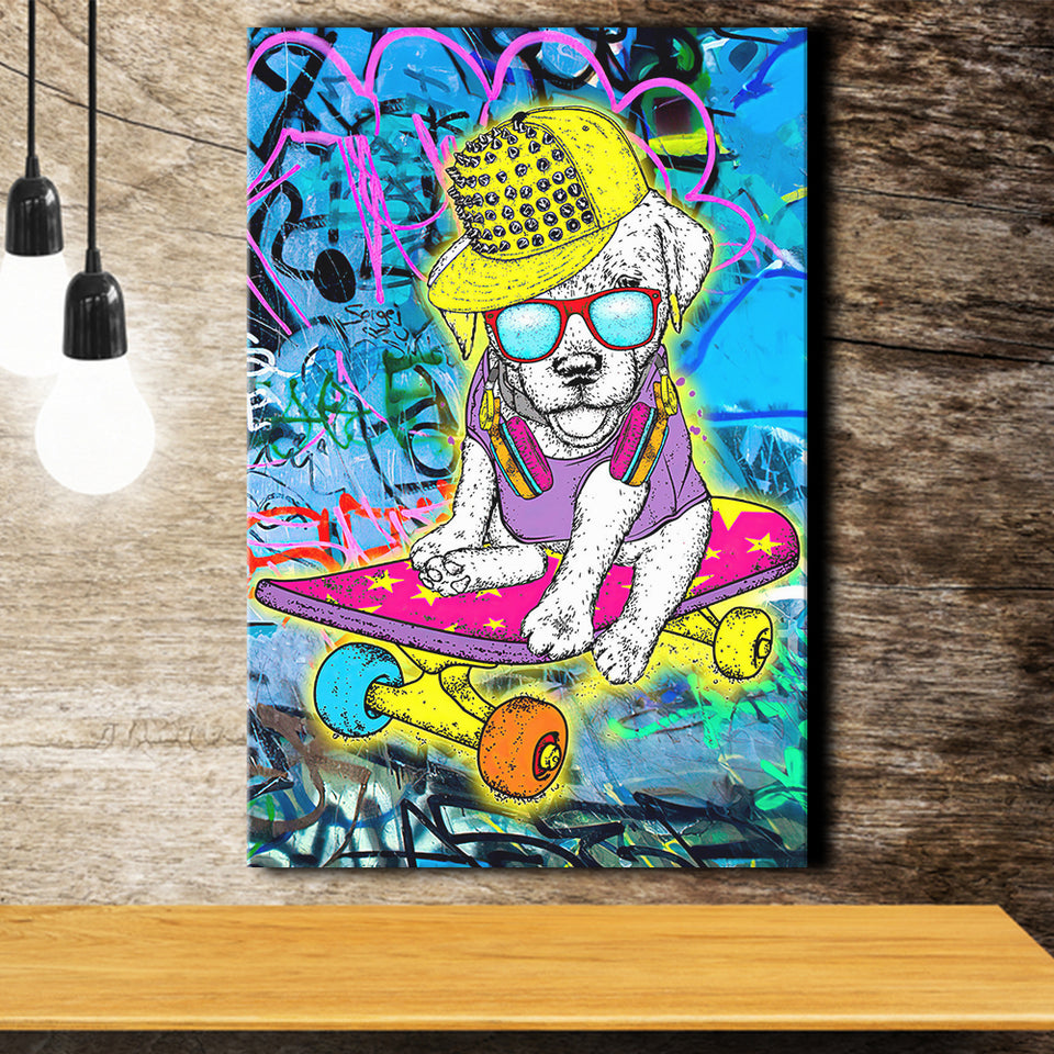 Puppy Skateboard Canvas Prints Wall Art Decor - Painting Canvas, Home Decor, Art Print, Art For Sale