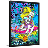 Puppy Skateboard Framed Art Print Wall Decor - Painting Art, Wall Art, Framed Picture, Black Frame