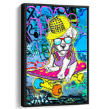 Puppy Skateboard Framed Canvas Prints Wall Art Decor - Painting Canvas, Floating Frame, Framed Picture