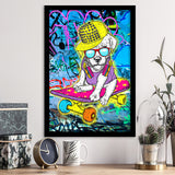 Puppy Skateboard Framed Art Print Wall Decor - Painting Art, Wall Art, Framed Picture, Black Frame