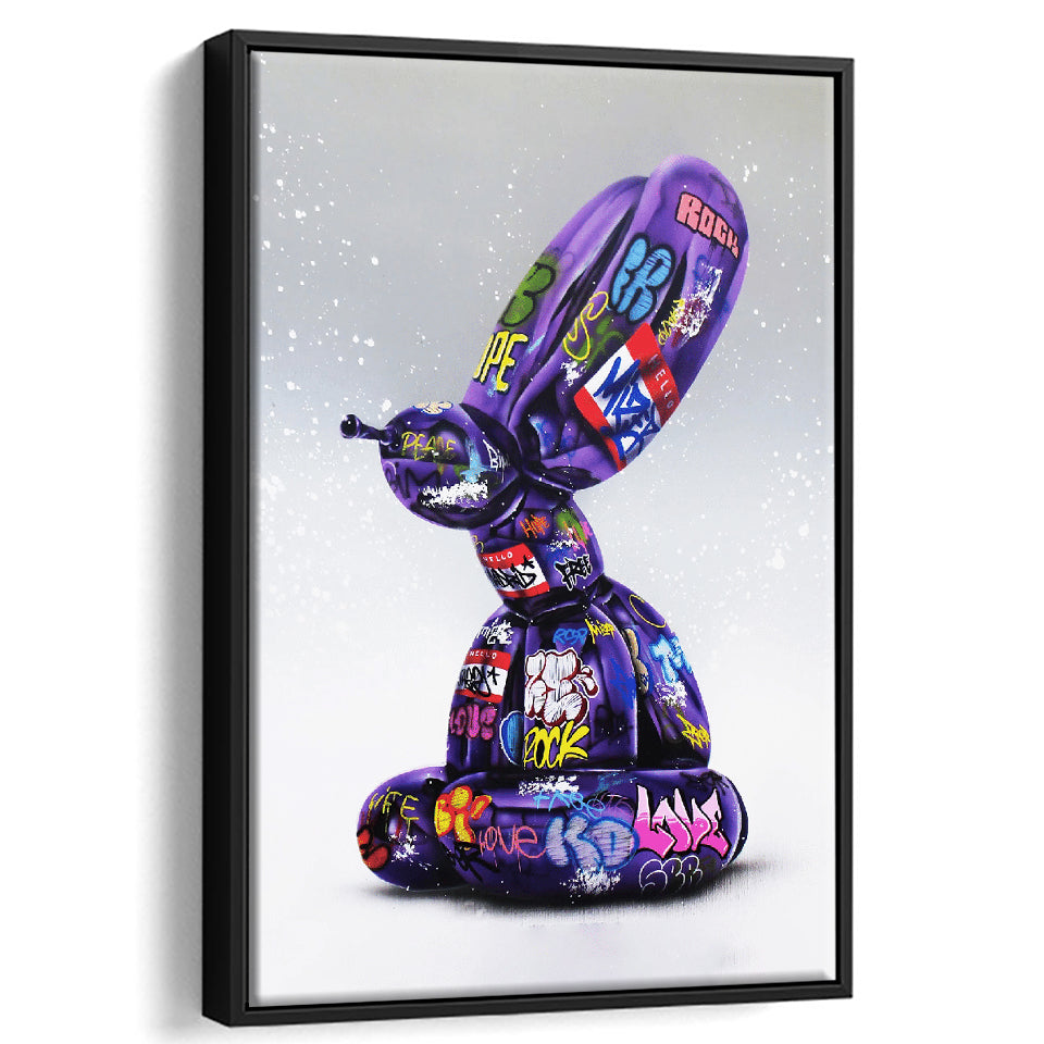 Purple Balloon Dog Graffiti Framed Canvas Prints Wall Art Decor - Painting Canvas, Floating Frame, Framed Picture