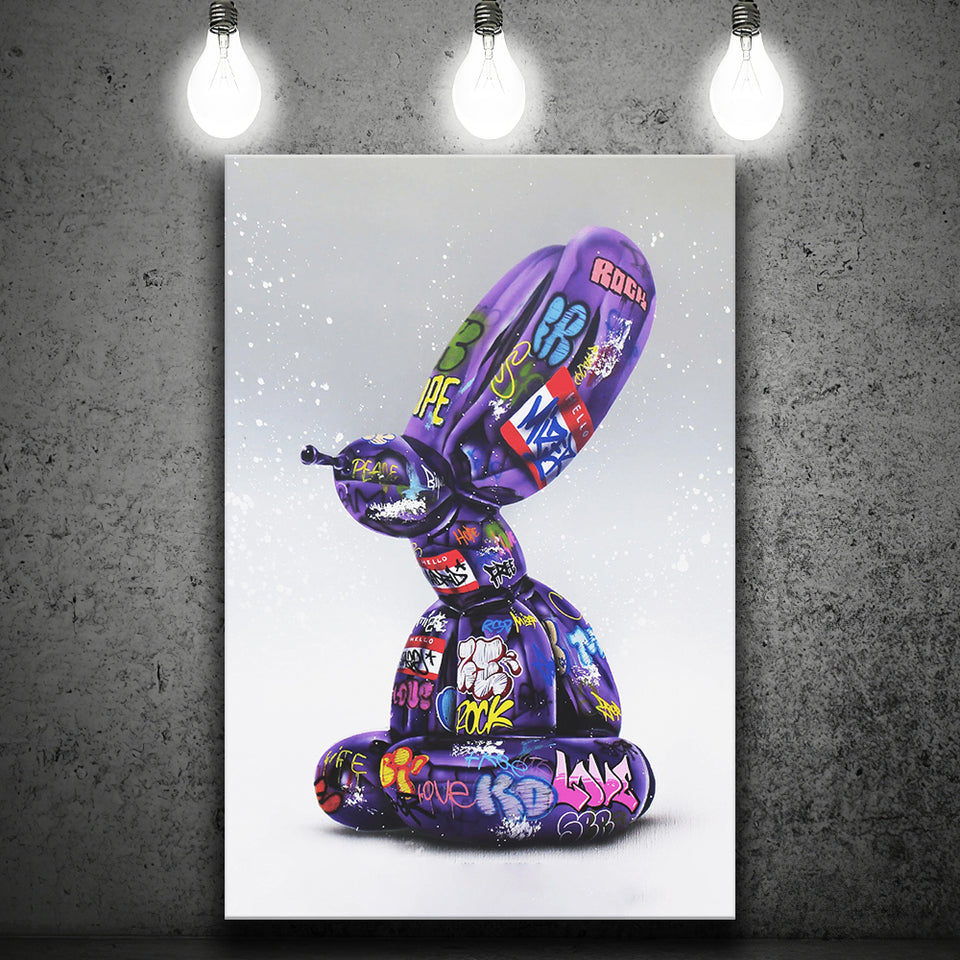 Purple Balloon Dog Graffiti Canvas Prints Wall Art Decor - Painting Canvas, Home Decor, Art Print, Art For Sale