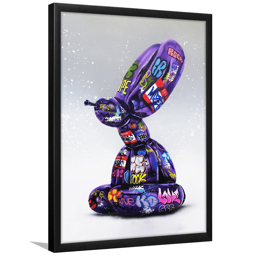 Purple Balloon Dog Graffiti Framed Art Print Wall Decor - Painting Art, Wall Art, Framed Picture, Black Frame