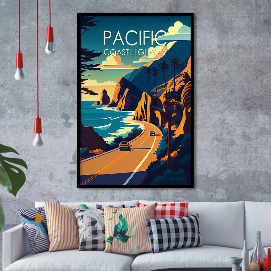 Pacific Coast Highway Retro Art Print, City Art Print, Framed Art Print Wall Art Home Decor, Framed Picture