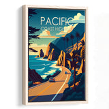 Pacific Coast Highway Retro Art Print, Large Canvas, Framed Canvas Print Wall Art Home Decor, Floating Frame