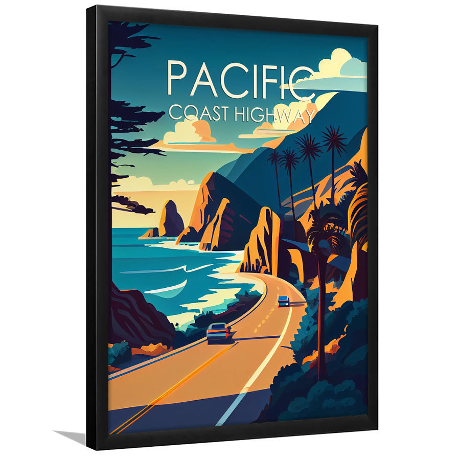 Pacific Coast Highway Retro Art Print, City Art Print, Framed Art Print Wall Art Home Decor, Framed Picture