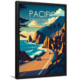 Pacific Coast Highway Retro Art Print, City Art Print, Framed Art Print Wall Art Home Decor, Framed Picture