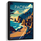 Pacific Coast Highway Retro Art Print, Large Canvas, Framed Canvas Print Wall Art Home Decor, Floating Frame