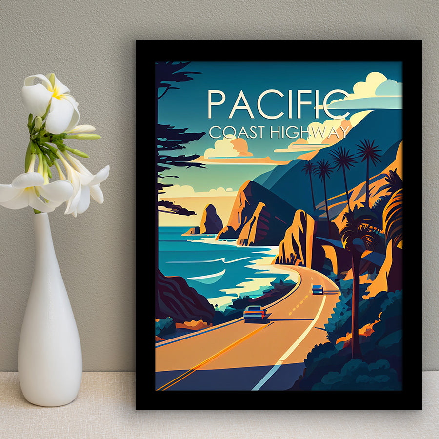 Pacific Coast Highway Retro Art Print, City Art Print, Framed Art Print Wall Art Home Decor, Framed Picture