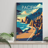 Pacific Coast Highway Retro Art Print ,City Art Print, Large Canvas, Canvas Print Wall Art Home Decor