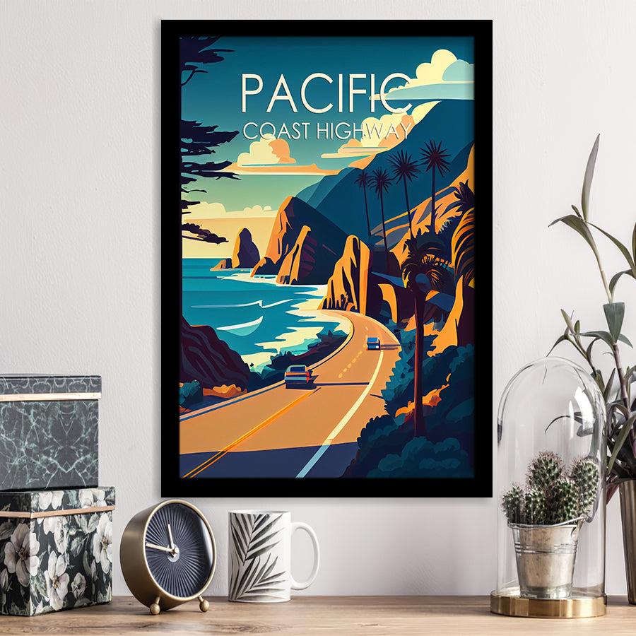 Pacific Coast Highway Retro Art Print, City Art Print, Framed Art Print Wall Art Home Decor, Framed Picture