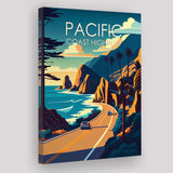 Pacific Coast Highway Retro Art Print ,City Art Print, Large Canvas, Canvas Print Wall Art Home Decor