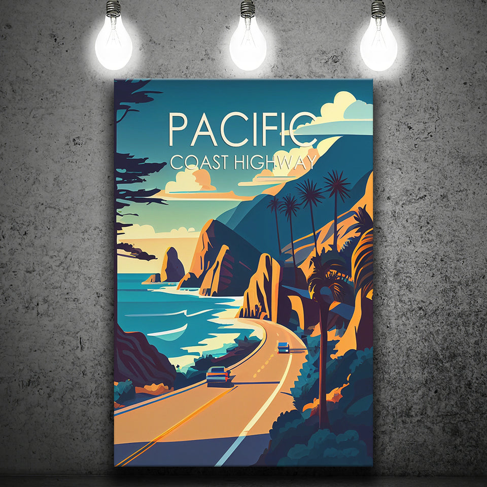 Pacific Coast Highway Retro Art Print ,City Art Print, Large Canvas, Canvas Print Wall Art Home Decor