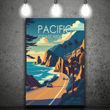 Pacific Coast Highway Retro Art Print ,City Art Print, Large Canvas, Canvas Print Wall Art Home Decor