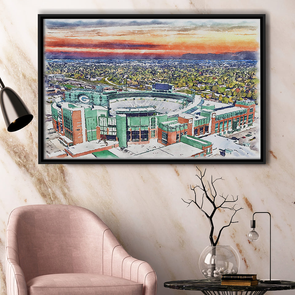 Packers Stadium Lambeau Field Watercolor, Sport Art Prints Fan Gift, Framed Canvas Prints Wall Art Decor