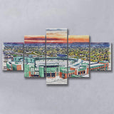 Packers Stadium Lambeau Field Watercolor, 5 Pieces, Multi Panel Canvas Prints Wall Art Decor
