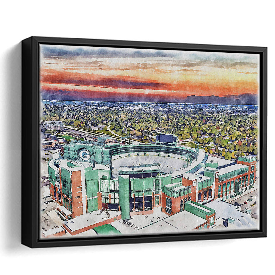 Packers Stadium Lambeau Field Watercolor, Sport Art Prints Fan Gift, Framed Canvas Prints Wall Art Decor