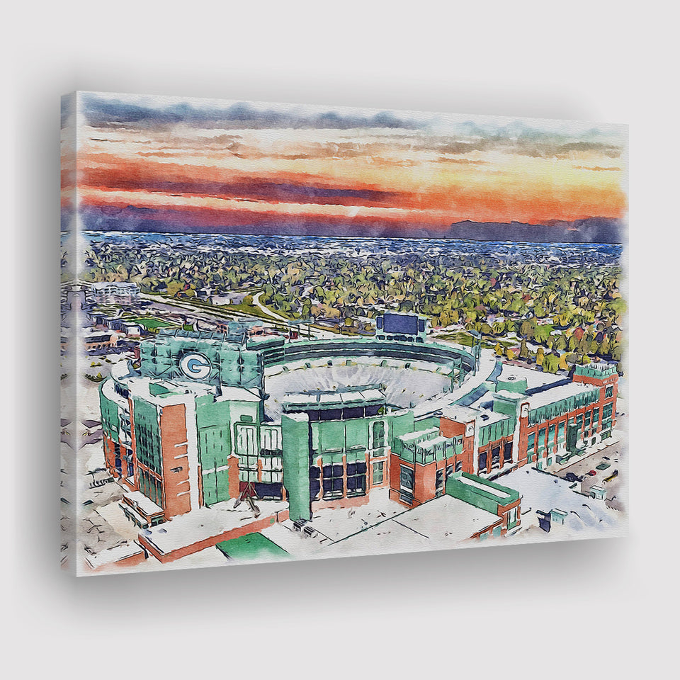 Packers Stadium Lambeau Field Watercolor, Sport Art Prints Fan Gift, Canvas Prints Wall Art Decor