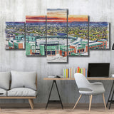 Packers Stadium Lambeau Field Watercolor, 5 Pieces, Multi Panel Canvas Prints Wall Art Decor