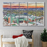 Packers Stadium Lambeau Field Watercolor, 5 Pieces B, Multi Panel Canvas Prints Wall Art Decor