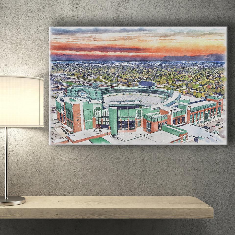 Packers Stadium Lambeau Field Watercolor, Sport Art Prints Fan Gift, Canvas Prints Wall Art Decor