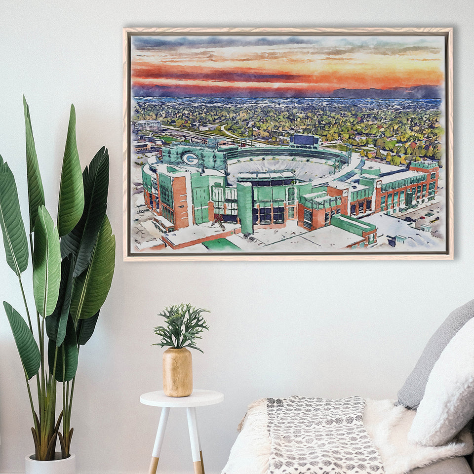 Packers Stadium Lambeau Field Watercolor, Sport Art Prints Fan Gift, Framed Canvas Prints Wall Art Decor