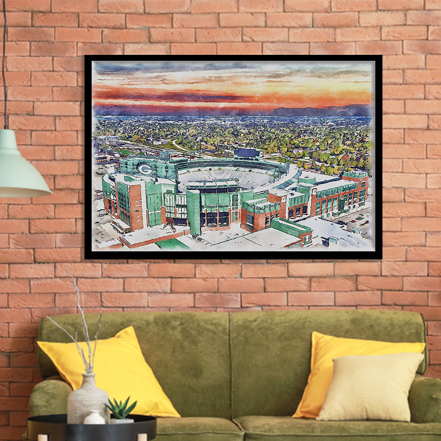 Packers Stadium Lambeau Field Watercolor, Sport Prints Fan Gift, Framed Art Prints Wall Art Decor