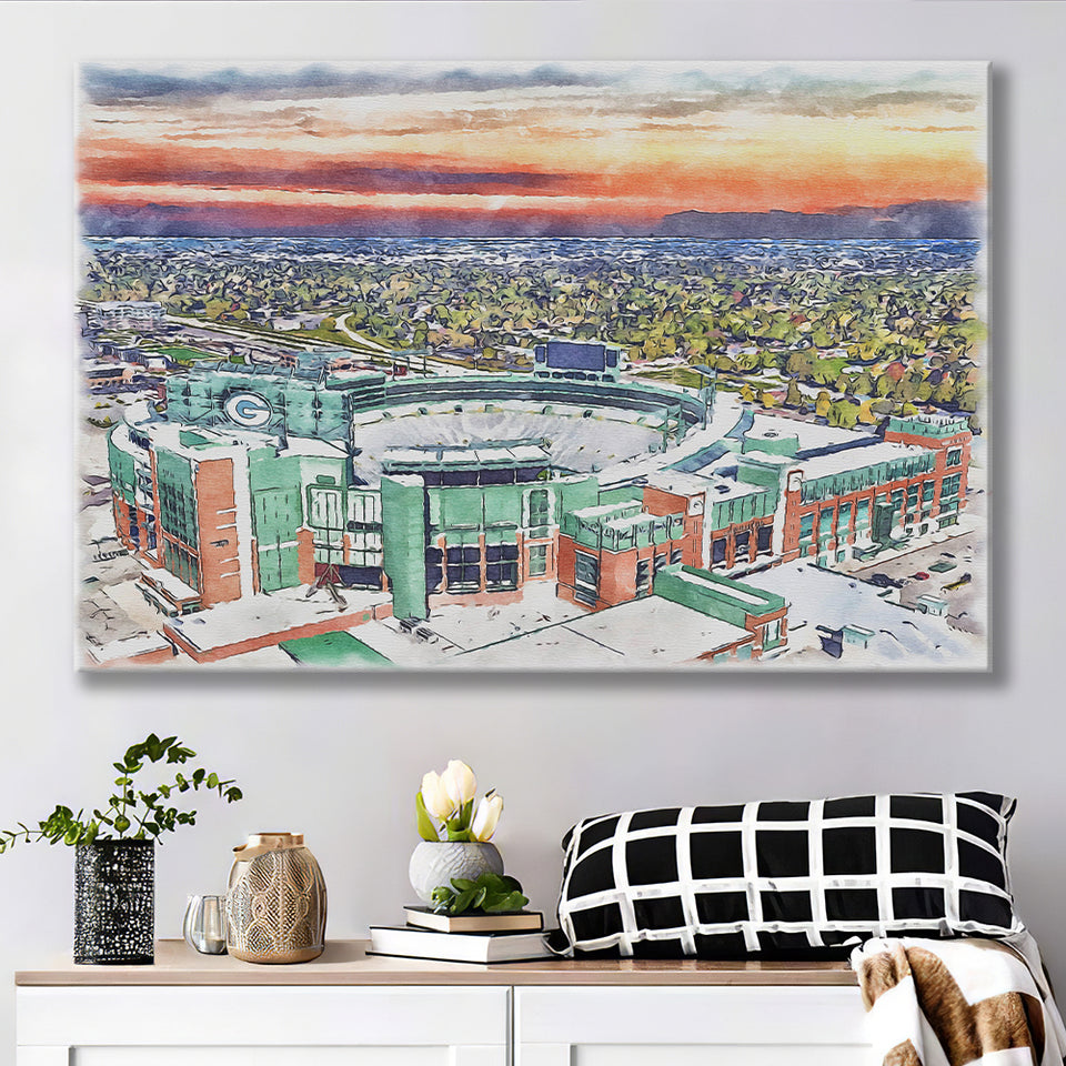 Packers Stadium Lambeau Field Watercolor, Sport Art Prints Fan Gift, Canvas Prints Wall Art Decor