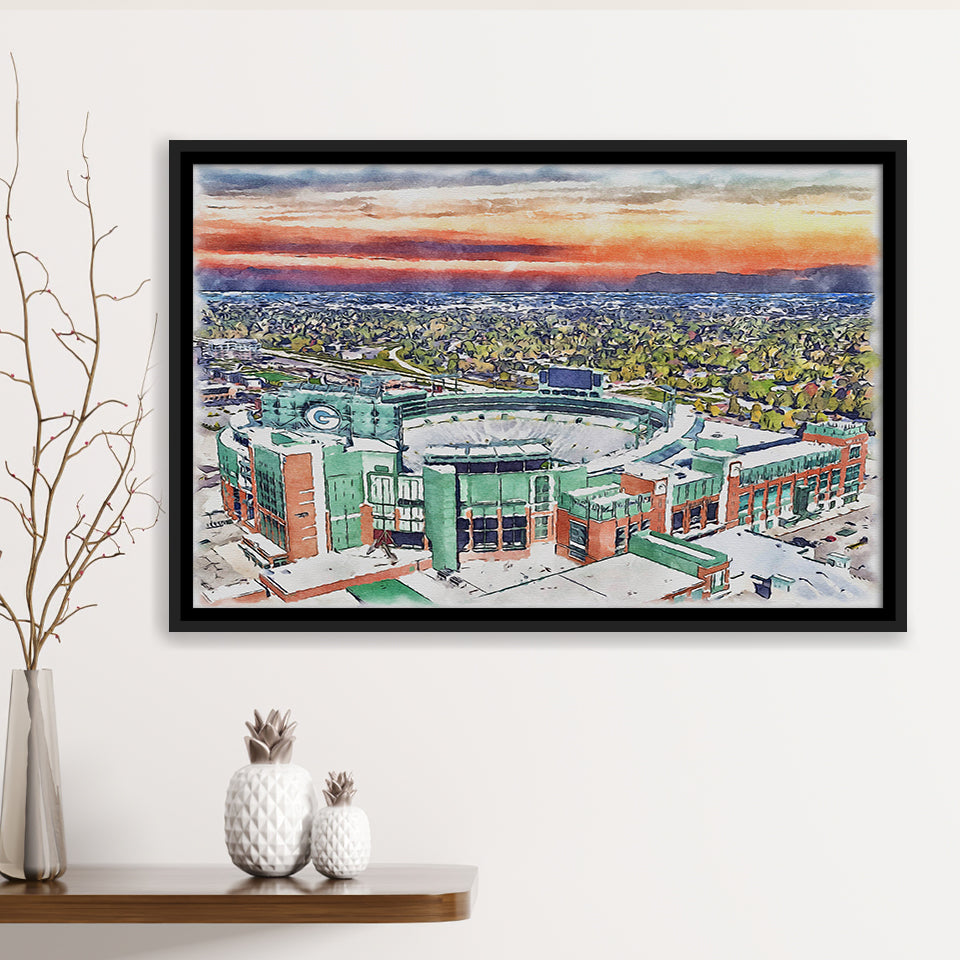 Packers Stadium Lambeau Field Watercolor, Sport Art Prints Fan Gift, Framed Canvas Prints Wall Art Decor