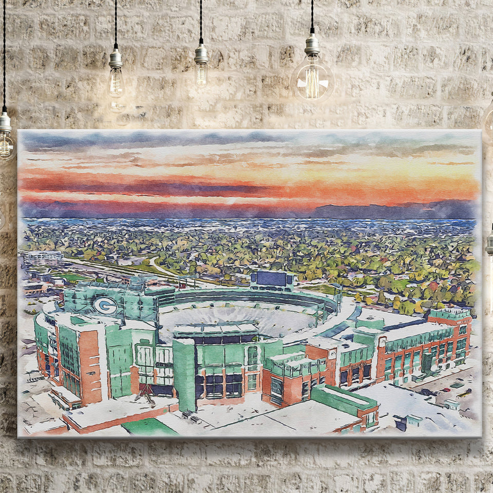 Packers Stadium Lambeau Field Watercolor, Sport Art Prints Fan Gift, Canvas Prints Wall Art Decor
