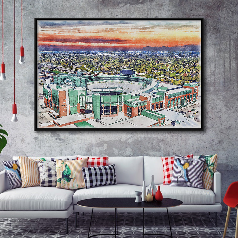 Packers Stadium Lambeau Field Watercolor, Sport Art Prints Fan Gift, Framed Canvas Prints Wall Art Decor