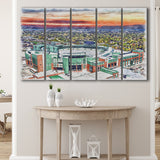 Packers Stadium Lambeau Field Watercolor, 5 Pieces B, Multi Panel Canvas Prints Wall Art Decor