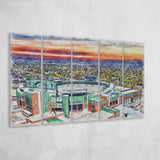 Packers Stadium Lambeau Field Watercolor, 5 Pieces B, Multi Panel Canvas Prints Wall Art Decor