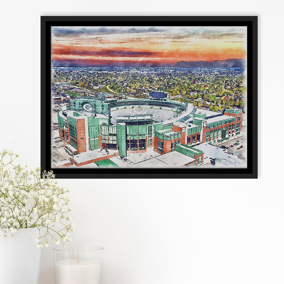Packers Stadium Lambeau Field Watercolor, Sport Art Prints Fan Gift, Framed Canvas Prints Wall Art Decor